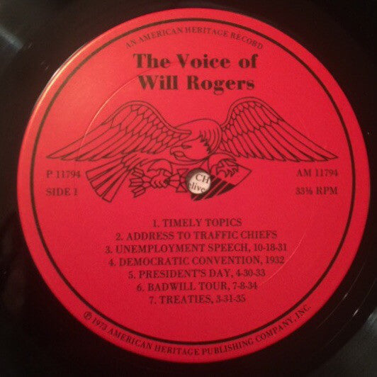 Will Rogers (2) - The Voice of Will Rogers - LP