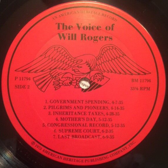 Will Rogers (2) - The Voice of Will Rogers - LP