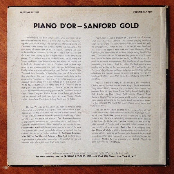 Sanford Gold - Piano d'Or - LP
