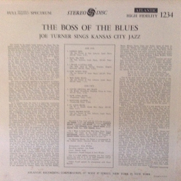 Joe Turner* - The Boss Of The Blues Sings Kansas City Jazz - LP