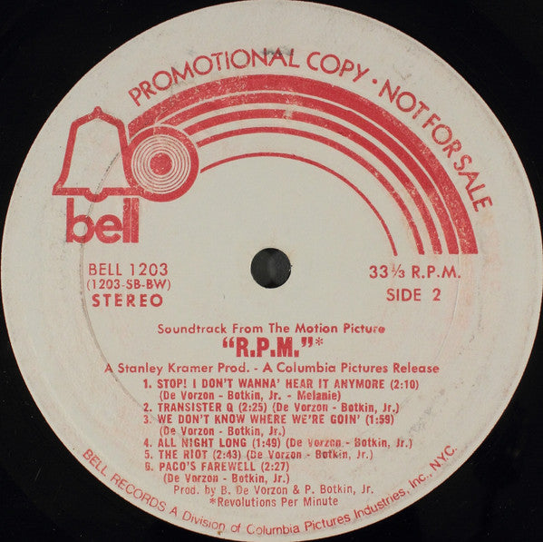 Barry DeVorzon* & Perry Botkin, Jr.* - R.P.M. (The Original Motion Picture Soundtrack) - LP