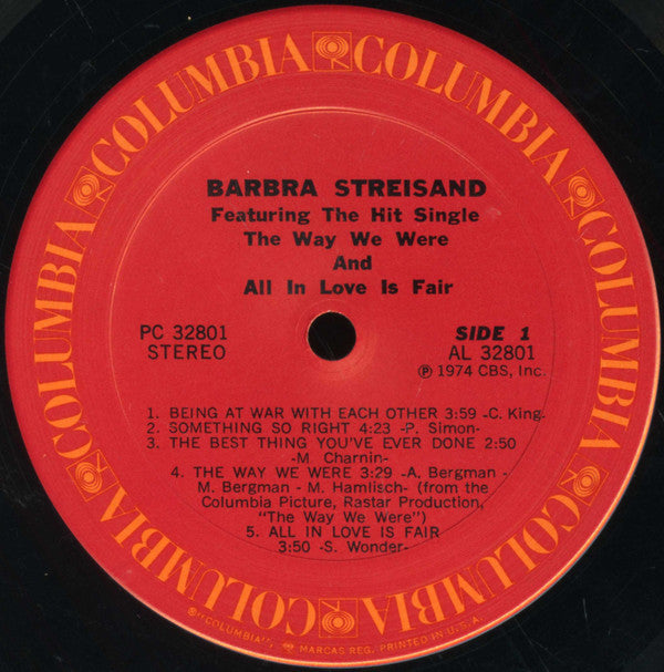 Barbra Streisand - Featuring The Way We Were And All In Love Is Fair - LP
