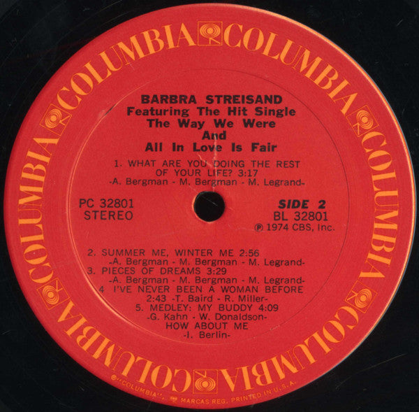 Barbra Streisand - Featuring The Way We Were And All In Love Is Fair - LP
