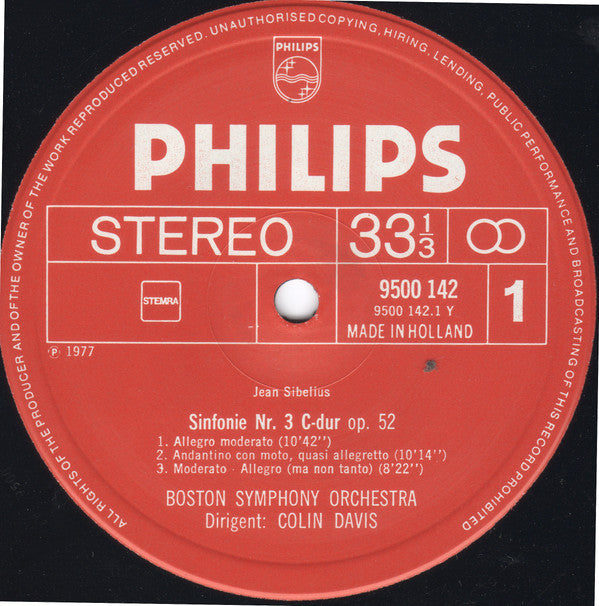 Sibelius* : Boston Symphony Orchestra, Colin Davis* - Symphonies Nos. 3 And 6 - LP