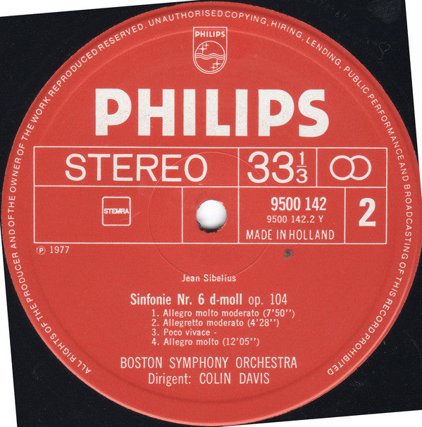 Sibelius* : Boston Symphony Orchestra, Colin Davis* - Symphonies Nos. 3 And 6 - LP