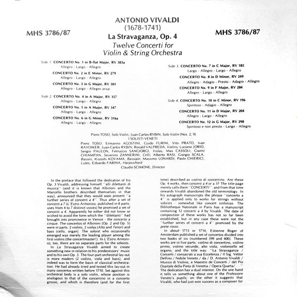 Vivaldi* - I Solisti Veneti / Dir. Claudio Scimone - La Stravaganza, Op. 4 [Twelve Violin Concerti] - LP