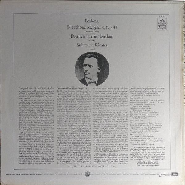 Johannes Brahms, Dietrich Fischer-Dieskau, Sviatoslav Richter - Die Schone Magelone, Op. 33 - LP