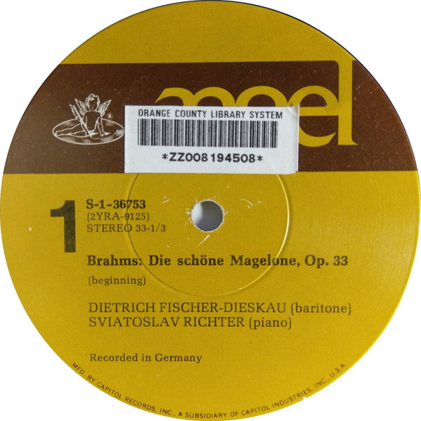 Johannes Brahms, Dietrich Fischer-Dieskau, Sviatoslav Richter - Die Schone Magelone, Op. 33 - LP