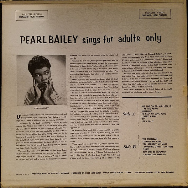 Pearl Bailey - Pearl Bailey Sings For Adults Only - LP