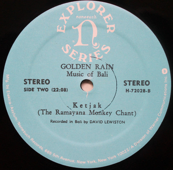 David Lewiston - Golden Rain (Balinese Gamelan Music / Ketjak: The Ramayana Monkey Chant) - LP