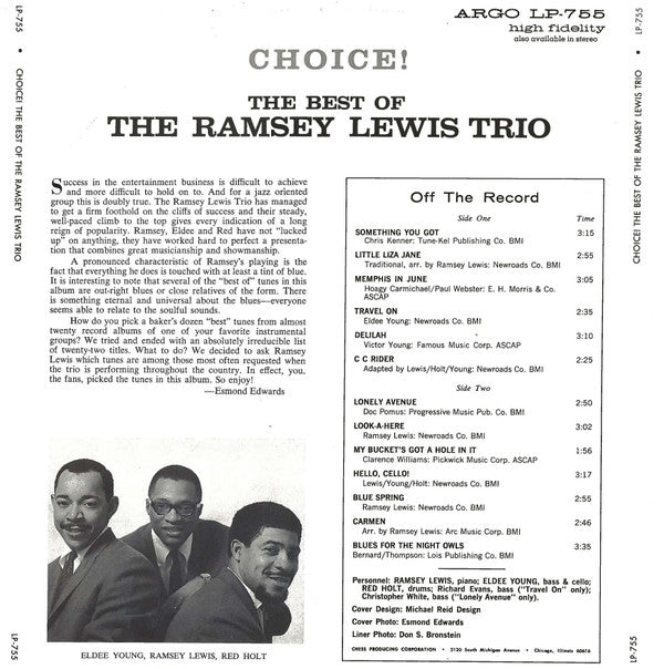 The Ramsey Lewis Trio - Choice!: The Best Of The Ramsey Lewis Trio - LP