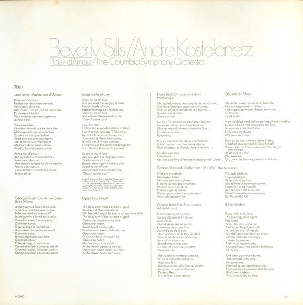 Beverly Sills, André Kostelanetz, Columbia Symphony Orchestra - Plaisir D'Amour - LP