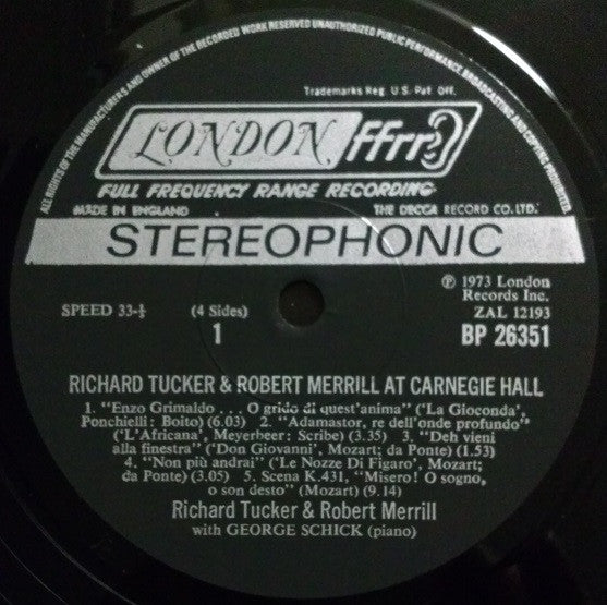 Richard Tucker And Robert Merrill - Richard Tucker And Robert Merrill At Carnegie Hall - LP