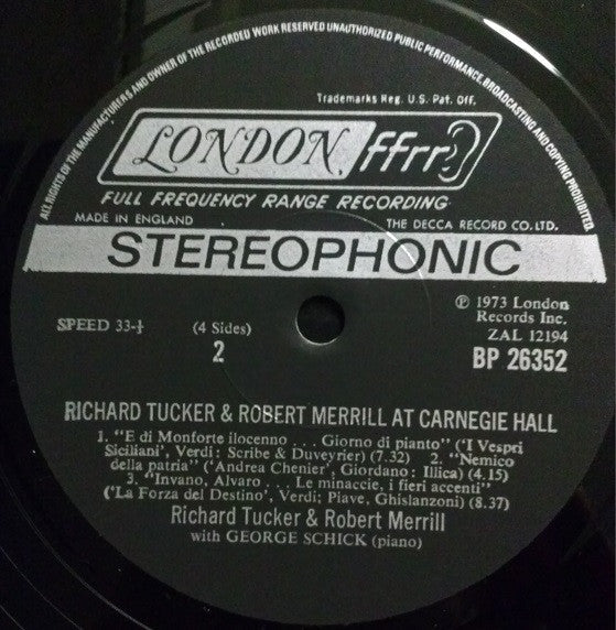 Richard Tucker And Robert Merrill - Richard Tucker And Robert Merrill At Carnegie Hall - LP
