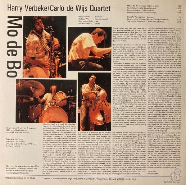 Harry Verbeke / Carlo de Wijs Quartet Featuring Hein van de Geijn*, Arnoud Gerritse - Mo De Bo - LP