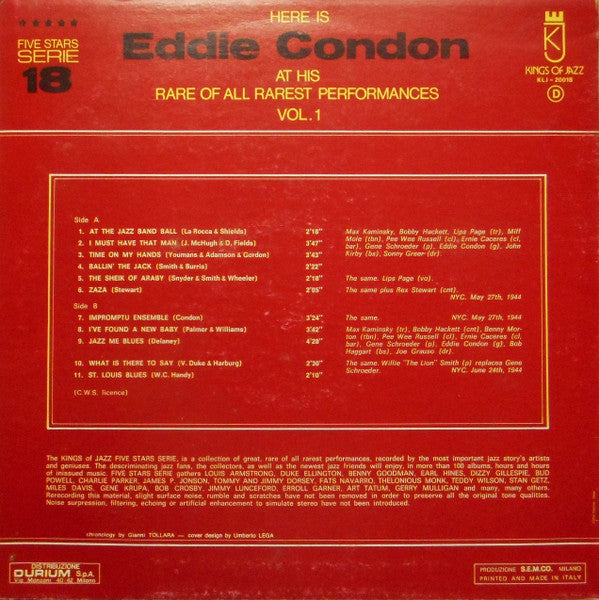 Eddie Condon - Here Is Eddie Condon At His Rare of All Rarest Perfomances Vol. 1 - LP