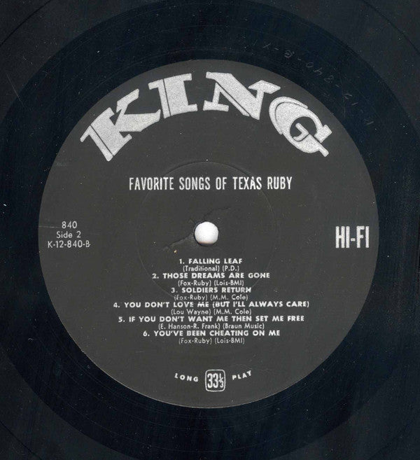 Texas Ruby - Favorite Songs Of Texas Ruby - LP