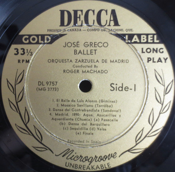 José Greco, Orquestra Zarzuela De Madrid - Ballet - LP
