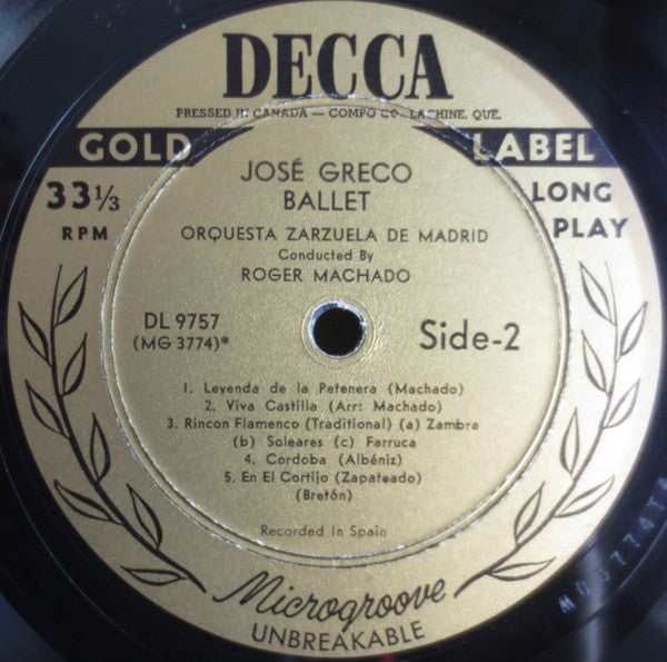 José Greco, Orquestra Zarzuela De Madrid - Ballet - LP