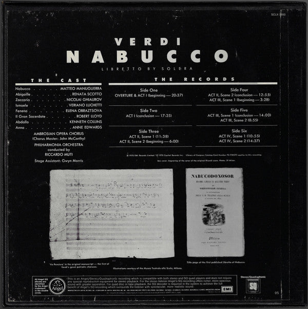 G. Verdi* / Matteo Manuguerra, Renata Scotto, Nicolai Ghiaurov, Veriano Luchetti, Elena Obraztsova, Ambrosian Opera Chorus*, Philharmonia Orchestra, Riccardo Muti - Nabucco - LP