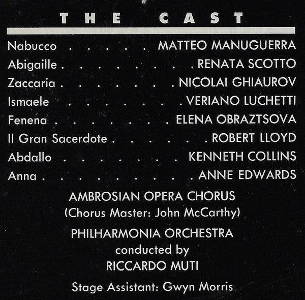 G. Verdi* / Matteo Manuguerra, Renata Scotto, Nicolai Ghiaurov, Veriano Luchetti, Elena Obraztsova, Ambrosian Opera Chorus*, Philharmonia Orchestra, Riccardo Muti - Nabucco - LP