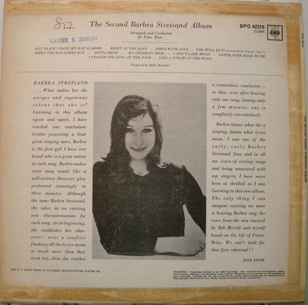 Barbra Streisand - The Second Barbra Streisand Album - LP