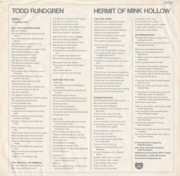 Todd Rundgren - Hermit Of Mink Hollow - LP