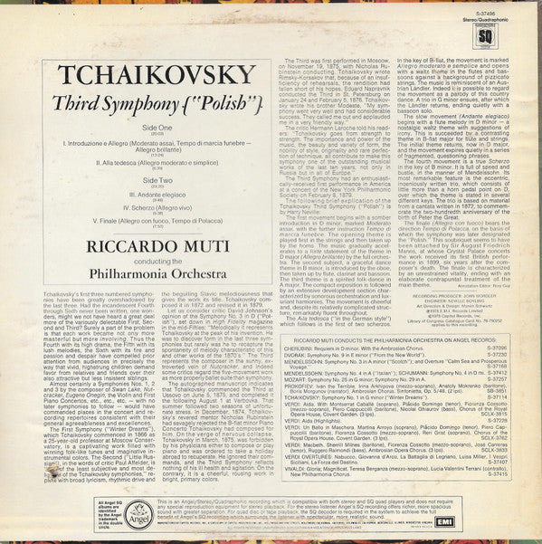 Tchaikovsky* / Philharmonia Orchestra, Riccardo Muti - Symphony No. 3 in D ["Polish"] - LP