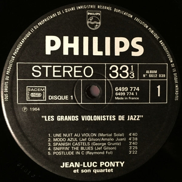 Stephane Grappelly Et Son Orchestre / Jean-Luc Ponty Et Son Quartet* - Les Grands Violonistes De Jazz - LP