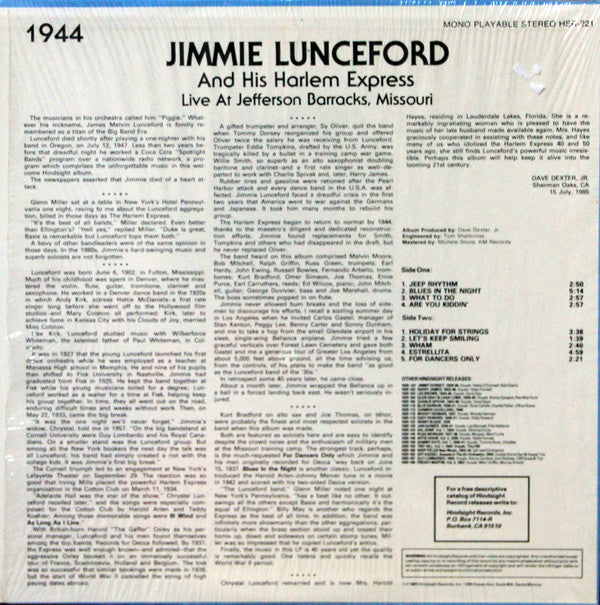 Jimmie Lunceford And His Harlem Express - Live At Jefferson Barracks, Missouri  1944 - LP