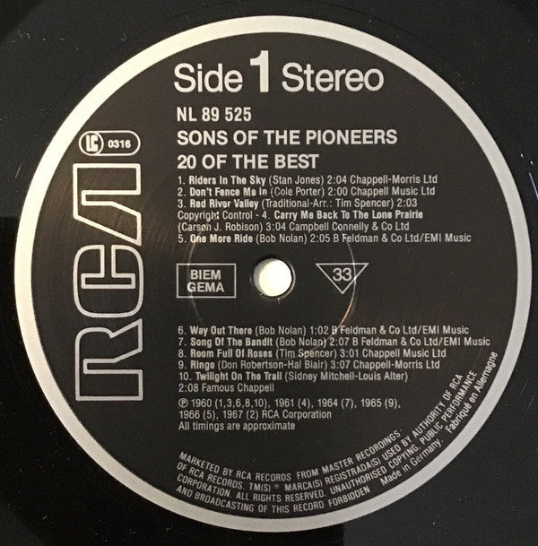 The Sons Of The Pioneers - 20 Of The Best - LP