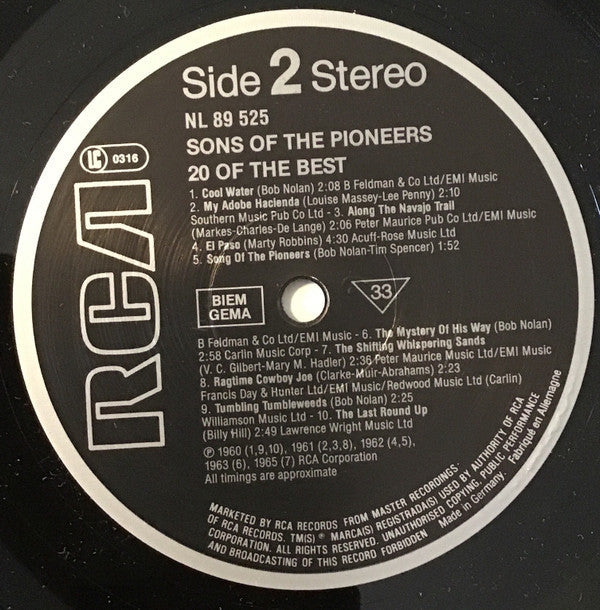 The Sons Of The Pioneers - 20 Of The Best - LP