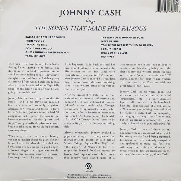 Johnny Cash - Sings The Songs That Made Him Famous - LP