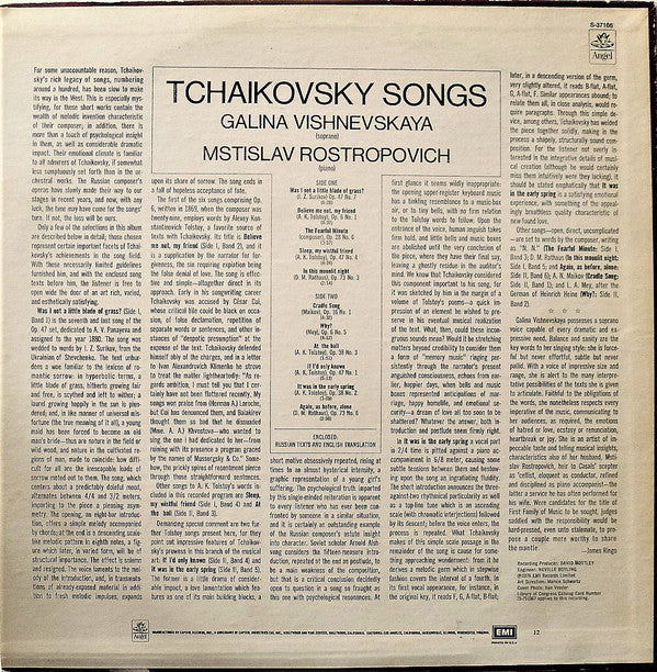 Tchaikovsky*, Galina Vishnevskaya, Mstislav Rostropovitch* - Tchaikovsky Songs - LP