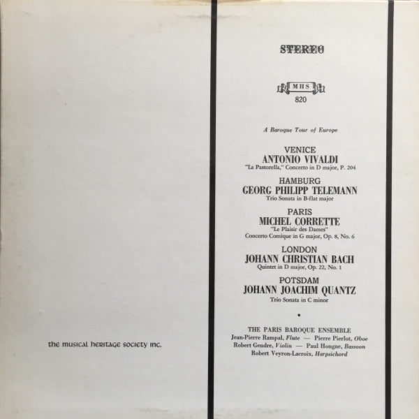 The Paris Baroque Ensemble* - A Baroque Tour of Europe - LP