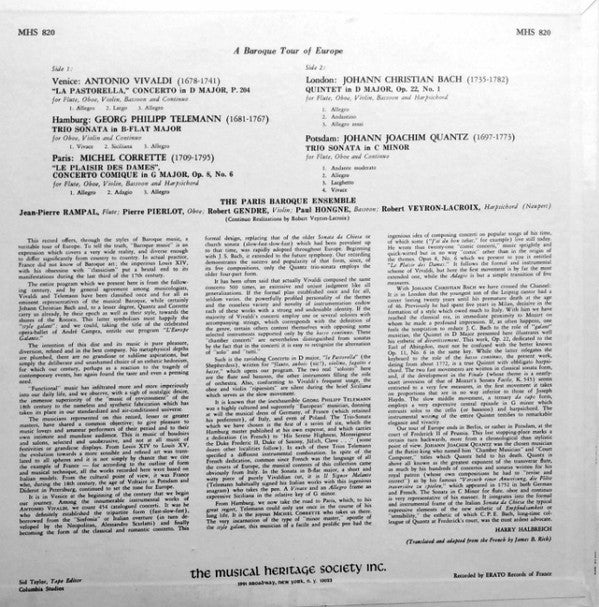 The Paris Baroque Ensemble* - A Baroque Tour of Europe - LP