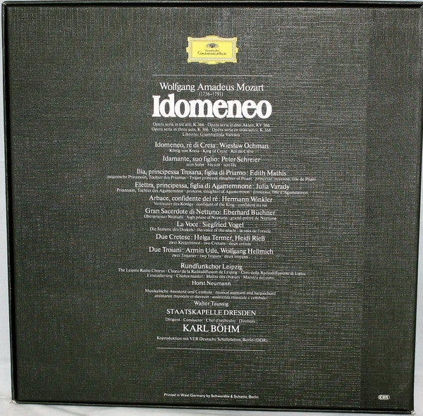 Mozart* - Edith Mathis, Julia Varady*, Wiesław Ochman, Peter Schreier, Rundfunkchor Leipzig, Staatskapelle Dresden, Karl Böhm - Idomeneo - LP
