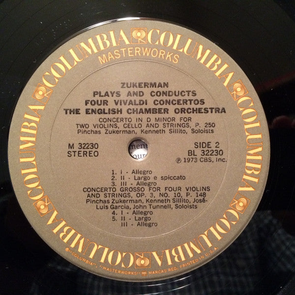 Zukerman* - Vivaldi* - English Chamber Orchestra - Zukerman Plays And Conducts Four Vivaldi Concertos - LP