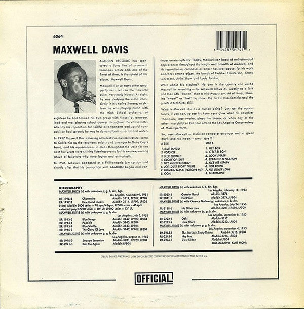 Maxwell Davis - Maxwell Davis And His Tenor Sax - LP