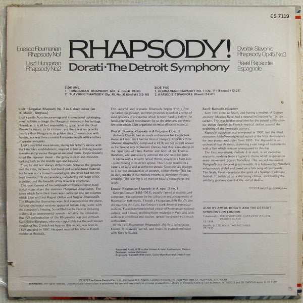 The Detroit Symphony Orchestra*, Antal Dorati - Rhapsody! - LP