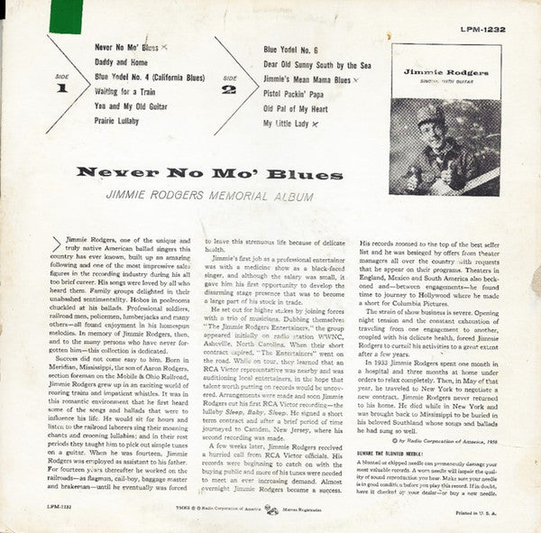 Jimmie Rodgers - Never No Mo' Blues - LP