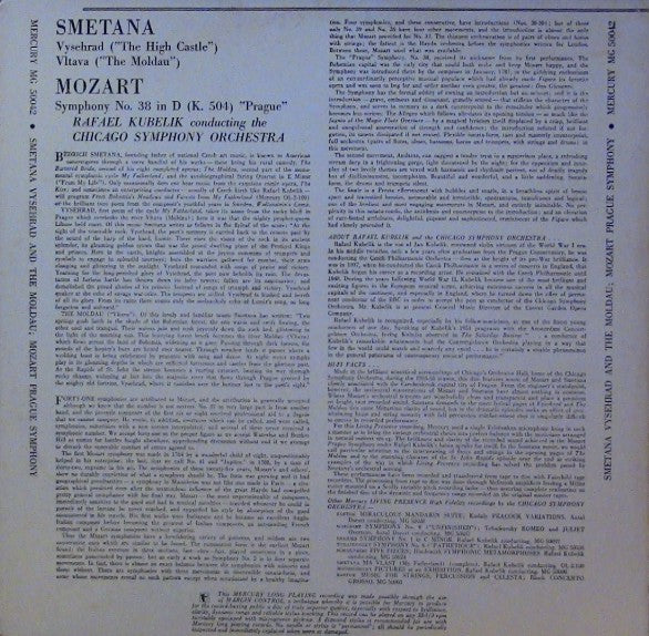 Smetana* / Mozart*, Rafael Kubelik Conducting The Chicago Symphony Orchestra - Vysehrad "The High Castle" / Vltava "The Moldau" / Symphony No. 38 In D (K. 504) "Prague" - LP
