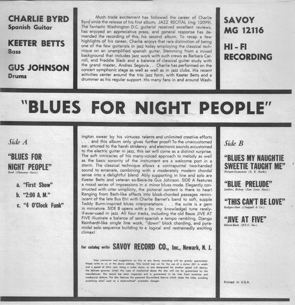 Charlie Byrd - Blues For Night People - LP