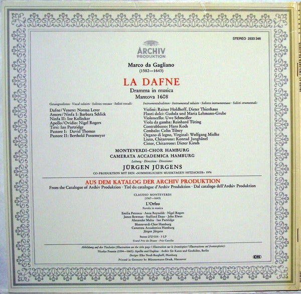 Marco Da Gagliano, Jürgen Jürgens - La Dafne - LP