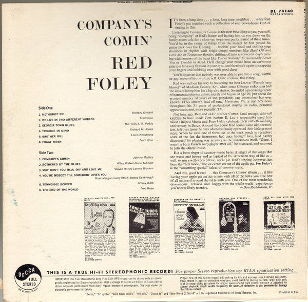 Red Foley - Company's Comin' - LP