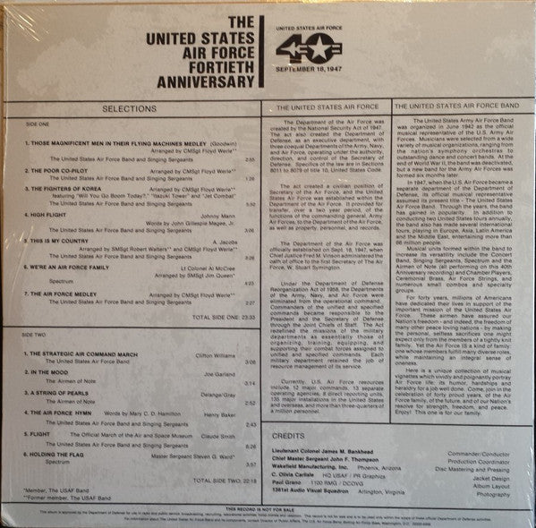 The United States Air Force Band* - The United States Air Force Fortieth Anniversary - LP