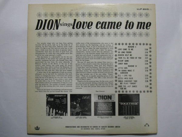 Dion  - Love Came To Me - LP