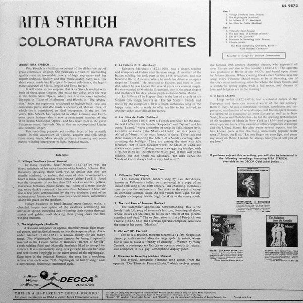 Rita Streich - Coloratura Favorites - LP