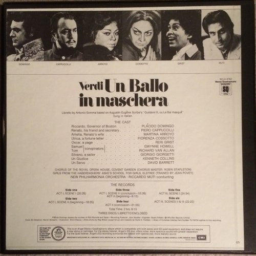 Verdi* - Arroyo*, Domingo*, Cappuccilli*, Cossotto*, Grist*, Chorus Of The Royal Opera House, Covent Garden, New Philharmonia Orchestra, Riccardo Muti - Un Ballo In Maschera - LP