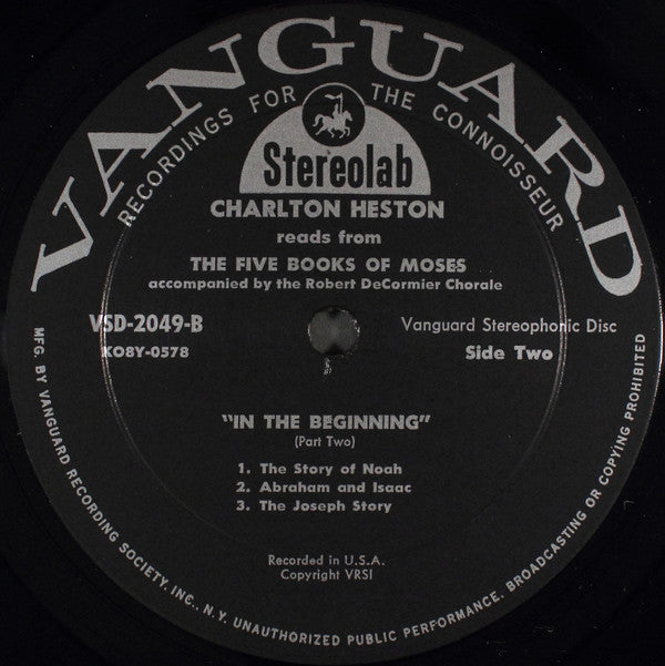 Charlton Heston With The Robert DeCormier Chorale - Charlton Heston Reads "In The Beginning" From The Five Books Of Moses Of The Holy Bible - LP
